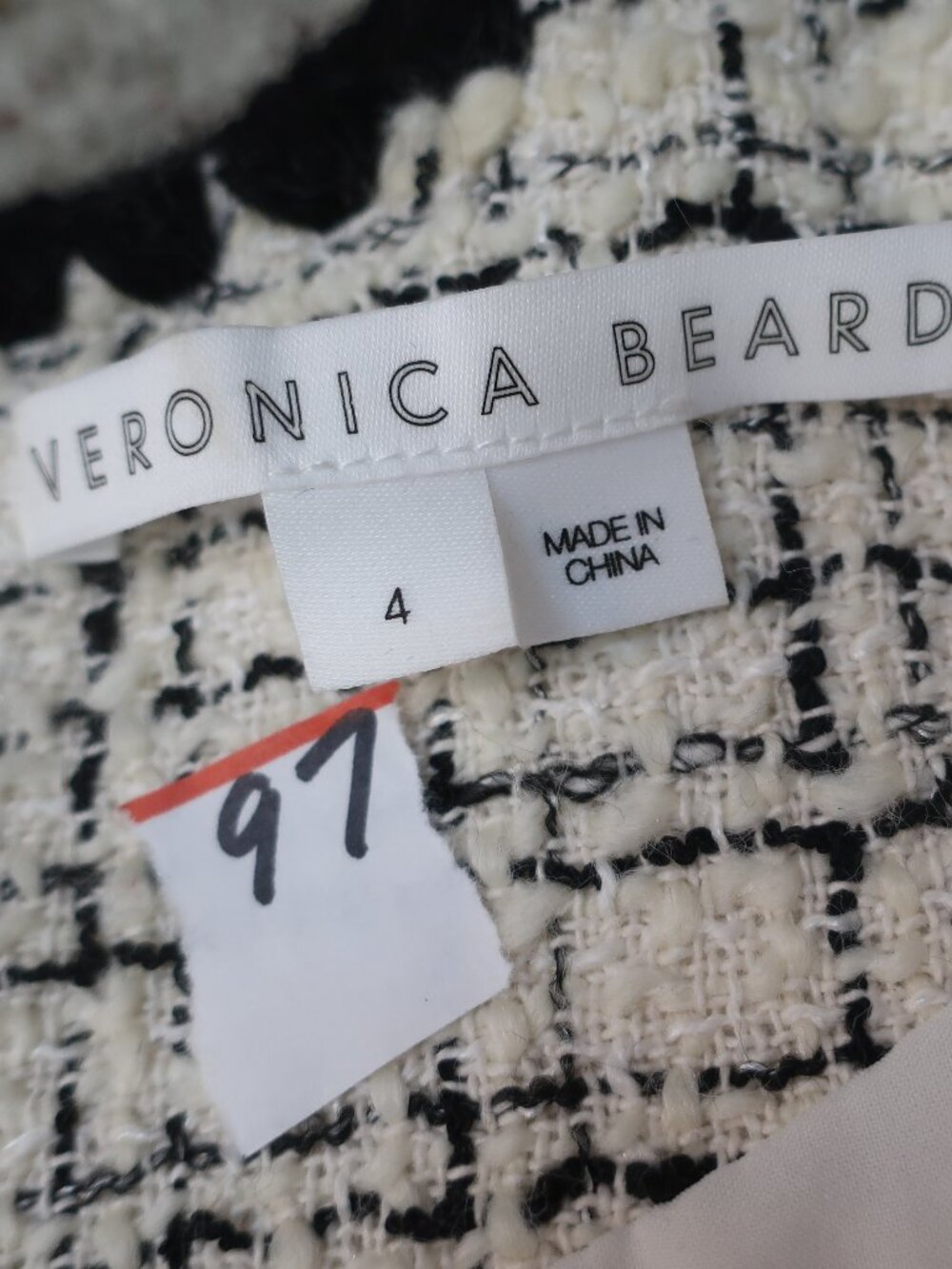 Womens Veronica Beard Palatine (Item-97) White Black Tweed Boucle V-Neck Dress 4 - Picture 15 of 16